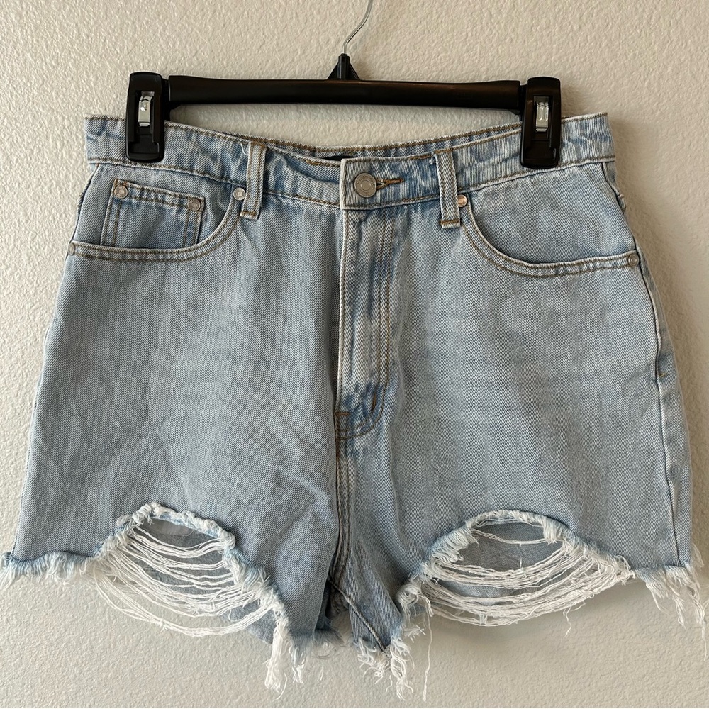 Missguided Light Blue Distressed Jean Shorts